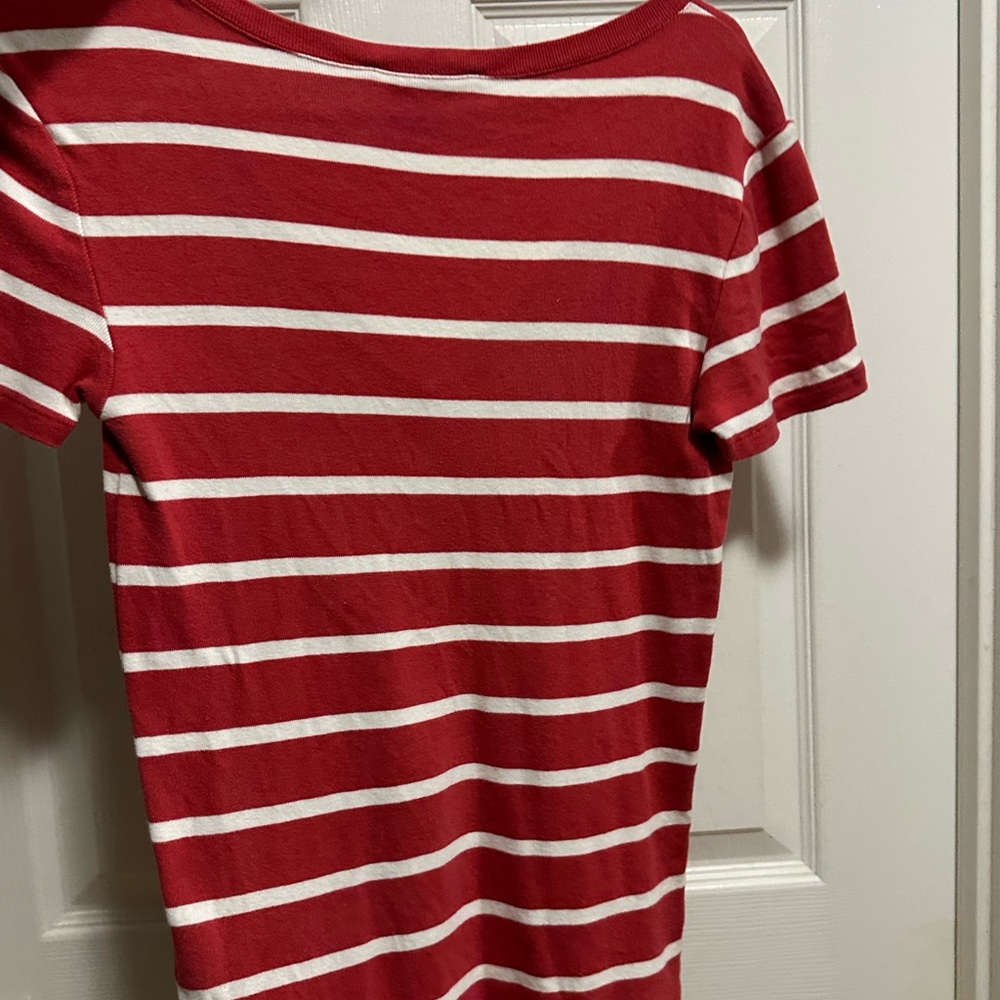 Ralph Lauren Red and White Striped Crewneck Tee